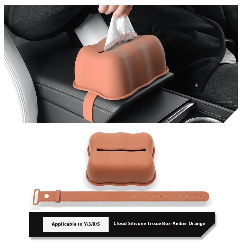 Pumpkin Cloud Silicone Tissue Box Cover for Tesla Model Y/3/X/S – Soft Dustproof Decorative Case for Car & Home - Additional Product Image