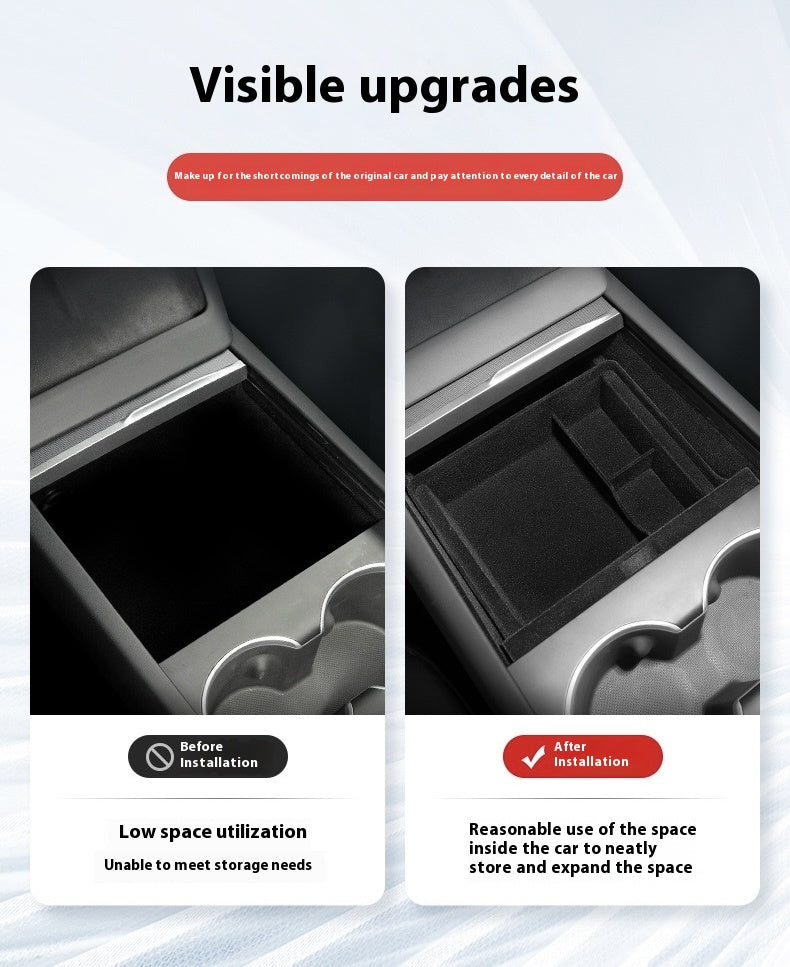 For 2024 and later upgraded Tesla Model 3/Y center console storage tray armrest box - custom interior accessories, suitable for 2024 and later