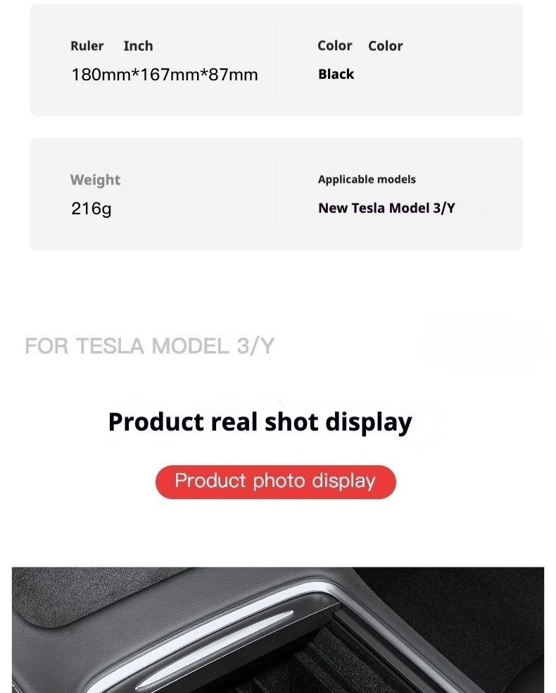 For 2024 and later upgraded Tesla Model 3/Y center console storage tray armrest box - custom interior accessories, suitable for 2024 and later