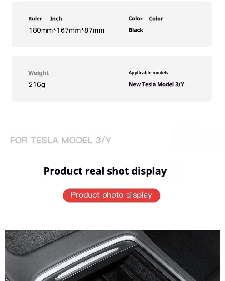 For 2024 and later upgraded Tesla Model 3/Y center console storage tray armrest box - custom interior accessories, suitable for 2024 and later
