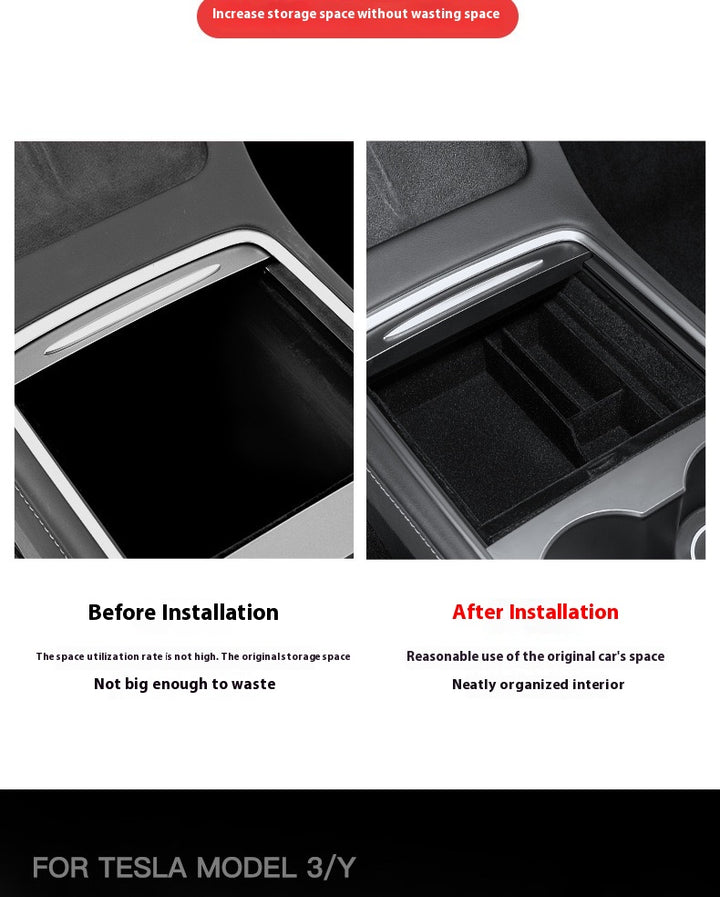 For 2024 and later upgraded Tesla Model 3/Y center console storage tray armrest box - custom interior accessories, suitable for 2024 and later