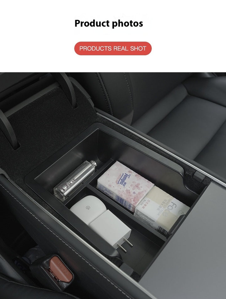 For 2024 and later upgraded Tesla Model 3/Y center console storage tray armrest box - custom interior accessories, suitable for 2024 and later