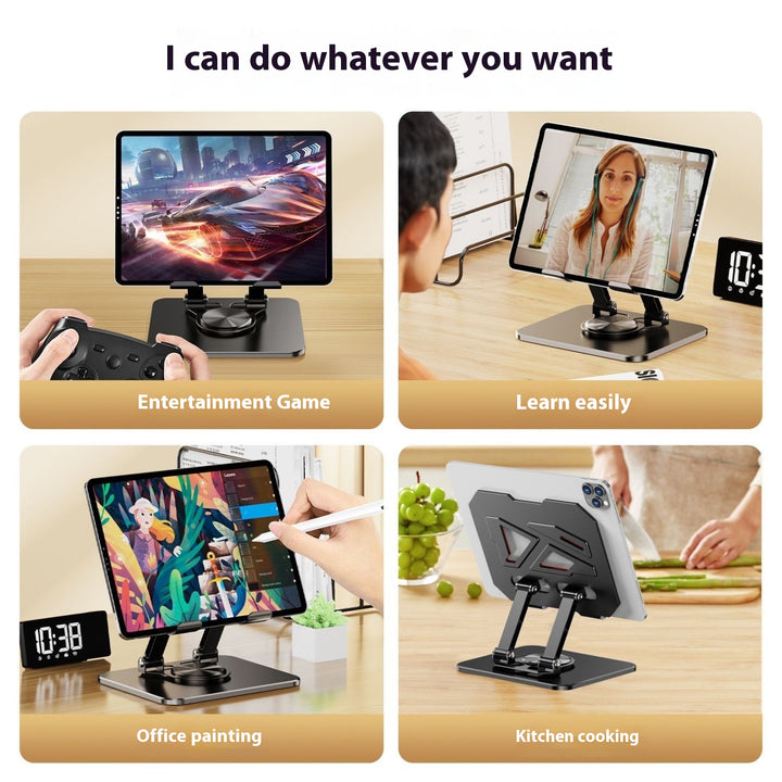 360° Rotating Tablet Stand – Foldable Metal Desktop Holder for Online Classes, Gaming, Study, and Hands-Free Use