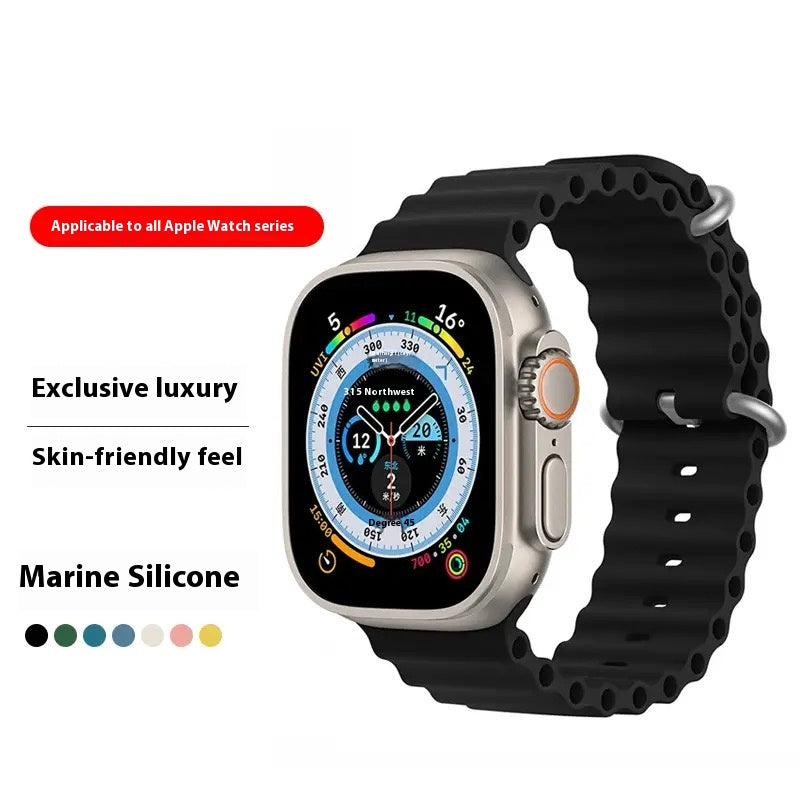 Marine Silicone Strap for Apple Watch – Soft, Waterproof, Sport Band Compatible with iWatch Series Ultra, 9, 8, 7, 6, SE, 5, 4, 3, 2, 1 (38mm–49mm)