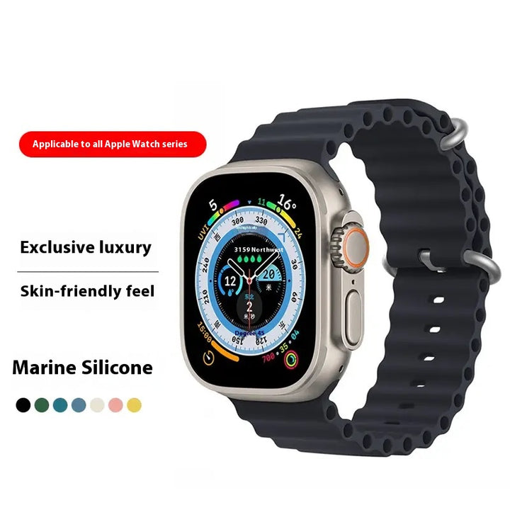 Marine Silicone Strap for Apple Watch – Soft, Waterproof, Sport Band Compatible with iWatch Series Ultra, 9, 8, 7, 6, SE, 5, 4, 3, 2, 1 (38mm–49mm)