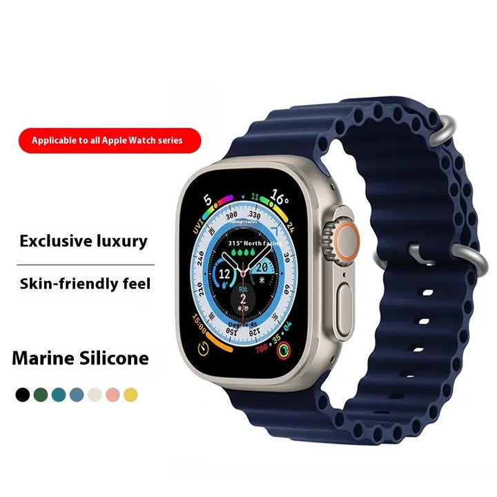 Marine Silicone Strap for Apple Watch – Soft, Waterproof, Sport Band Compatible with iWatch Series Ultra, 9, 8, 7, 6, SE, 5, 4, 3, 2, 1 (38mm–49mm)