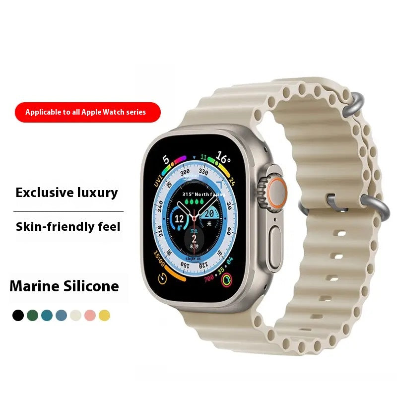Marine Silicone Strap for Apple Watch – Soft, Waterproof, Sport Band Compatible with iWatch Series Ultra, 9, 8, 7, 6, SE, 5, 4, 3, 2, 1 (38mm–49mm)