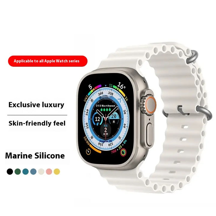 Marine Silicone Strap for Apple Watch – Soft, Waterproof, Sport Band Compatible with iWatch Series Ultra, 9, 8, 7, 6, SE, 5, 4, 3, 2, 1 (38mm–49mm)