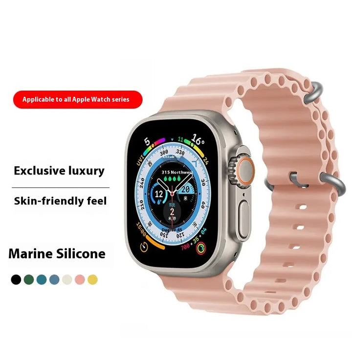 Marine Silicone Strap for Apple Watch – Soft, Waterproof, Sport Band Compatible with iWatch Series Ultra, 9, 8, 7, 6, SE, 5, 4, 3, 2, 1 (38mm–49mm)