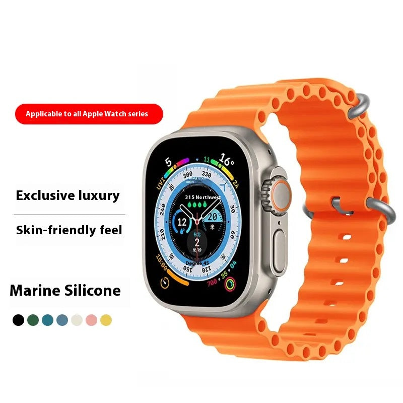 Marine Silicone Strap for Apple Watch – Soft, Waterproof, Sport Band Compatible with iWatch Series Ultra, 9, 8, 7, 6, SE, 5, 4, 3, 2, 1 (38mm–49mm)