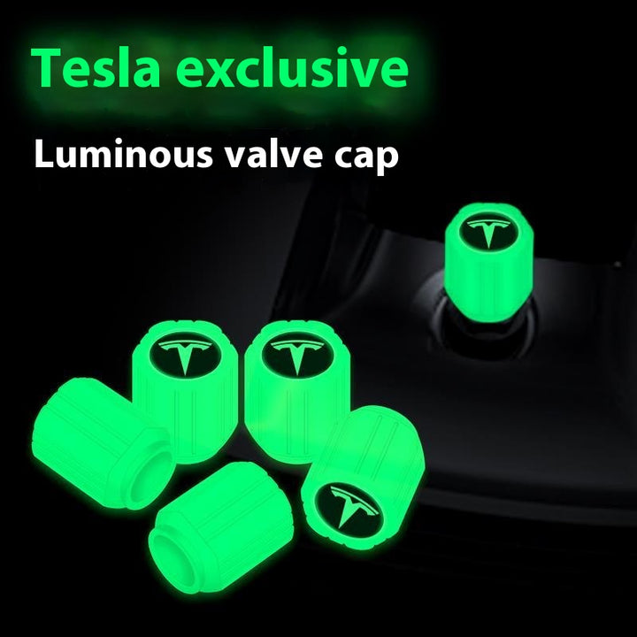 Tesla Glowing Tire Valve Stem Caps – Luminous Air Nozzle Cover for Model 3, Model Y, Model S, Model X