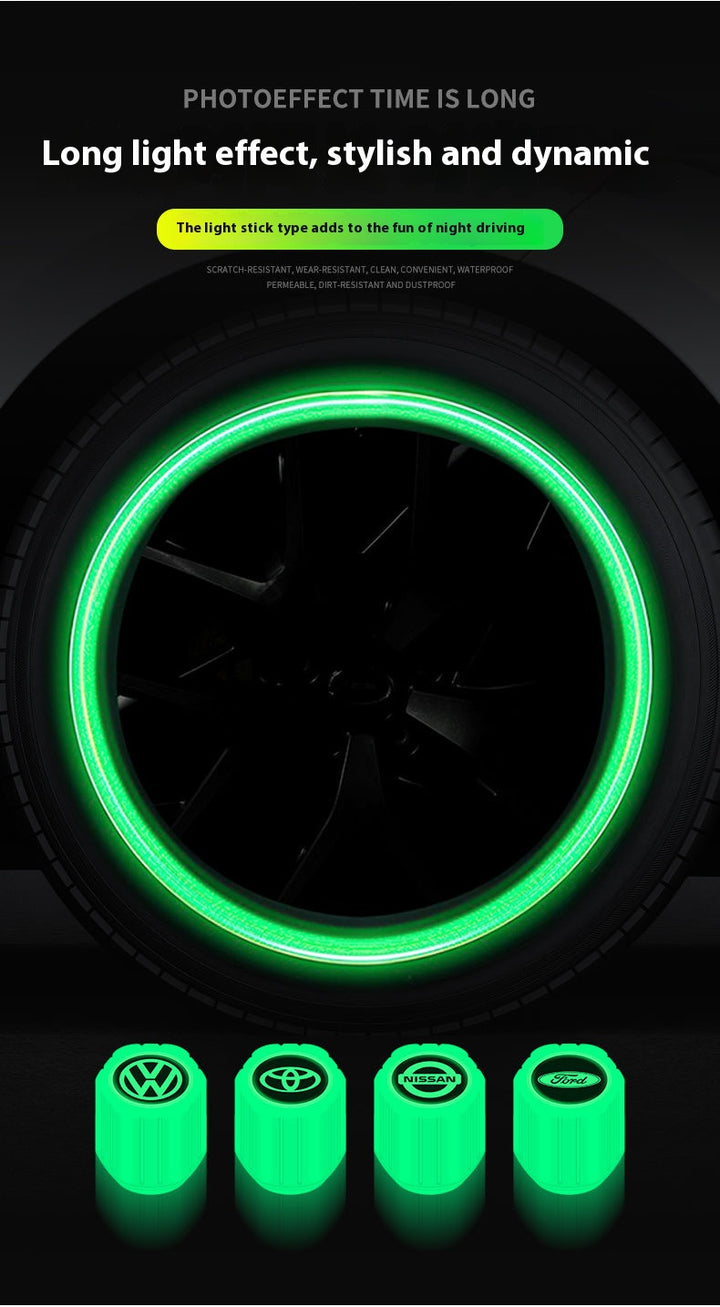 Tesla Glowing Tire Valve Stem Caps – Luminous Air Nozzle Cover for Model 3, Model Y, Model S, Model X