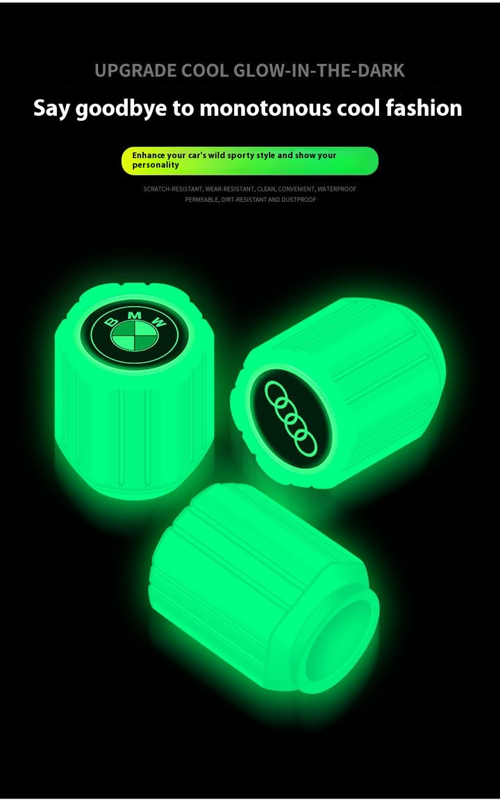 Tesla Glowing Tire Valve Stem Caps – Luminous Air Nozzle Cover for Model 3, Model Y, Model S, Model X