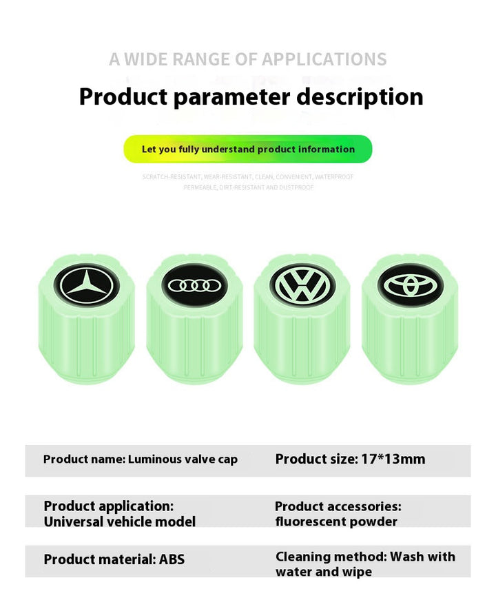 Tesla Glowing Tire Valve Stem Caps – Luminous Air Nozzle Cover for Model 3, Model Y, Model S, Model X