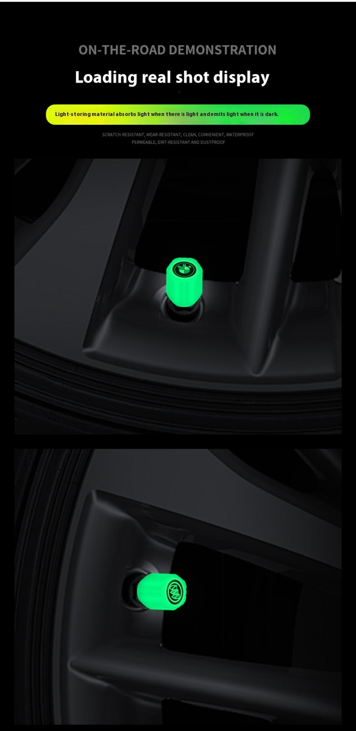Tesla Glowing Tire Valve Stem Caps – Luminous Air Nozzle Cover for Model 3, Model Y, Model S, Model X