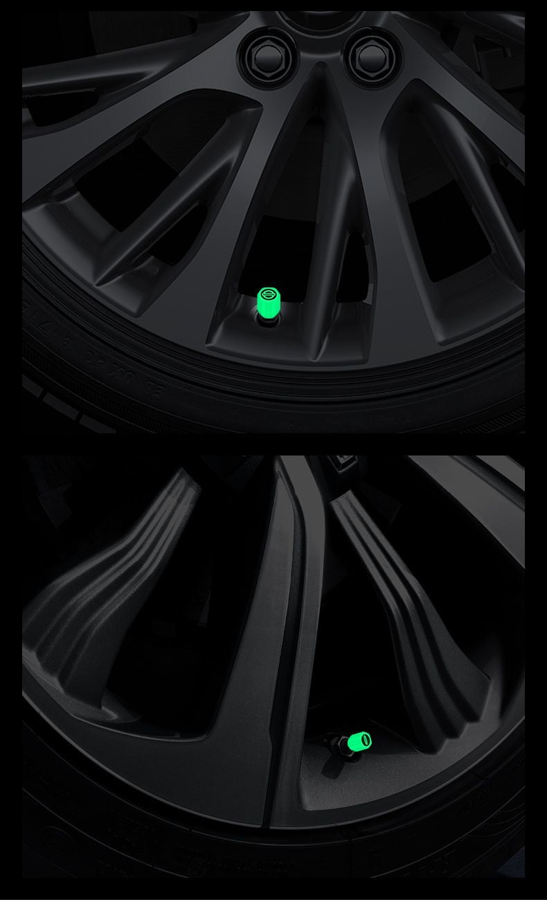 Tesla Glowing Tire Valve Stem Caps – Luminous Air Nozzle Cover for Model 3, Model Y, Model S, Model X