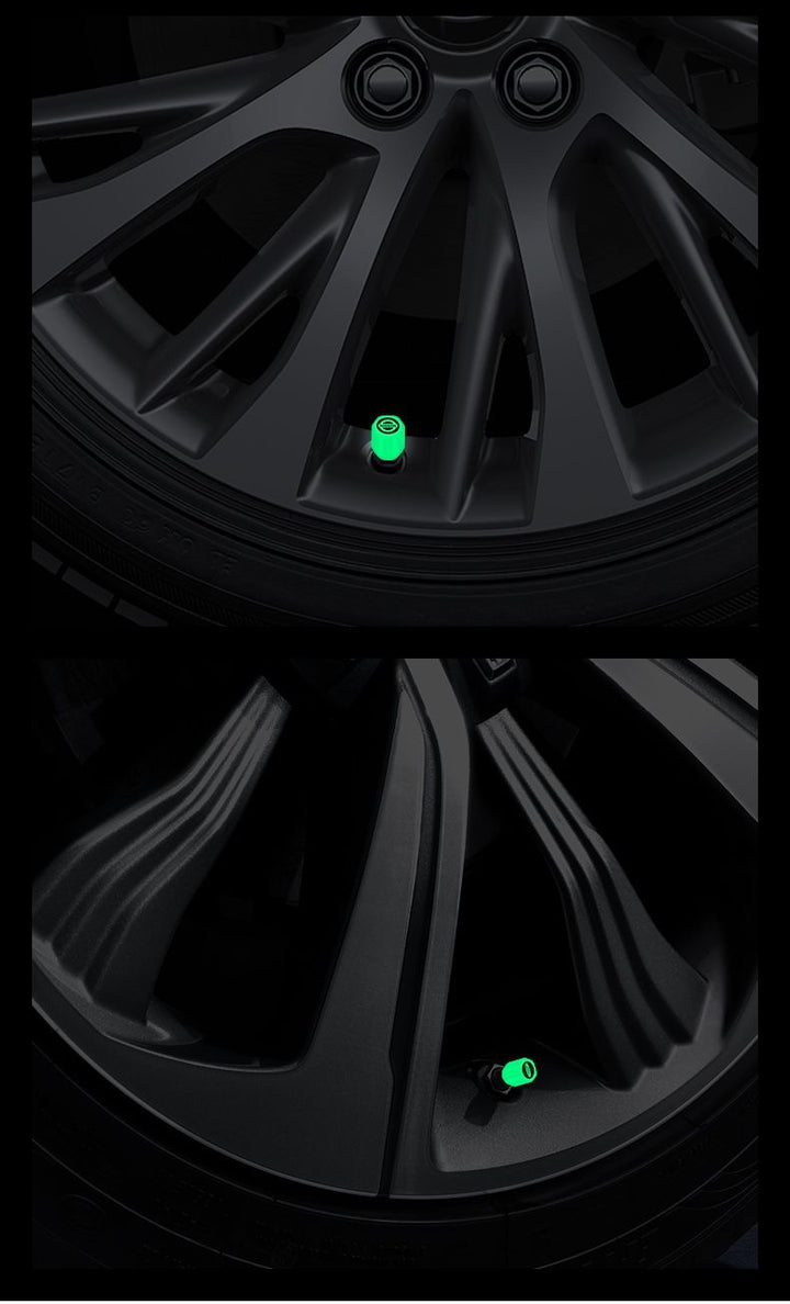 Tesla Glowing Tire Valve Stem Caps – Luminous Air Nozzle Cover for Model 3, Model Y, Model S, Model X