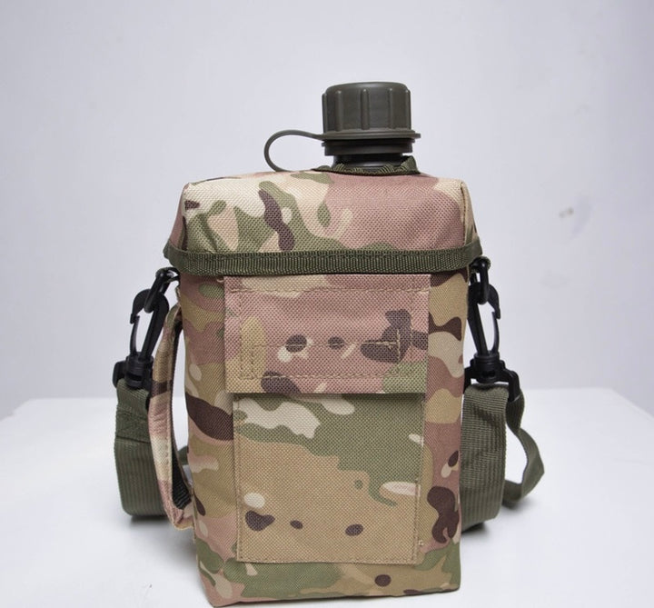 2L Tactical Military Camouflage Water Bottle - Large Capacity Outdoor Survival Water Bottle with Shoulder Strap | Portable Hydration Bottle for Hiking, Camping, Backpacking and Adventure