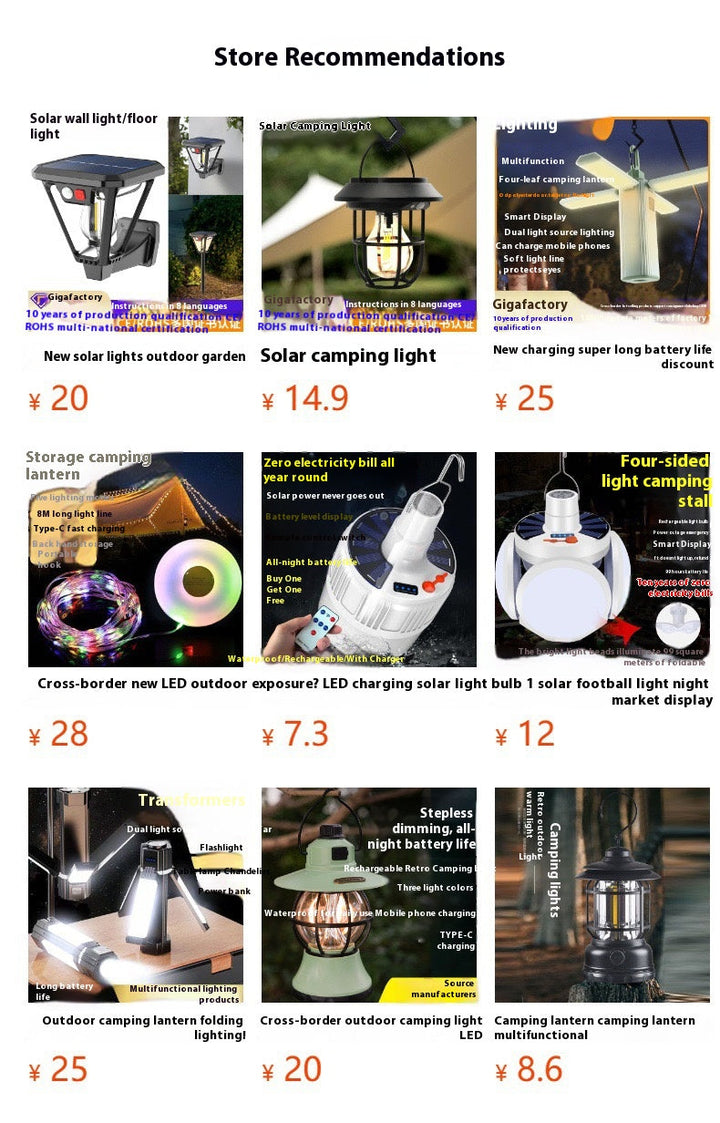 Camping Light Solar Lantern Multi-function Camping Light Tent Light Work Light Outdoor Lighting Portable Lantern