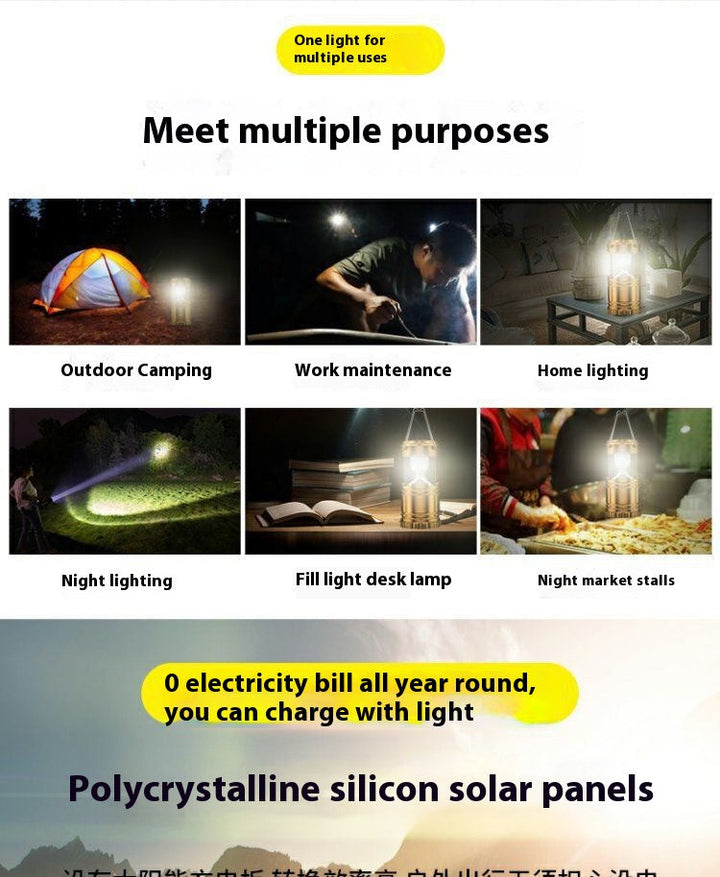 Camping Light Solar Lantern Multi-function Camping Light Tent Light Work Light Outdoor Lighting Portable Lantern