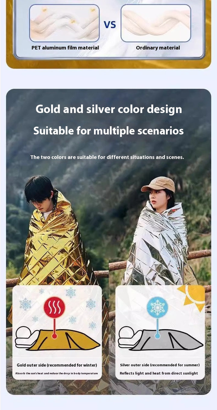 Emergency Survival Blanket - Insulated, Waterproof, Sun-Proof, Reusable Aluminum Foil Blanket for Camping, Hiking, First Aid, Disaster Prevention, Outdoor Sheltering