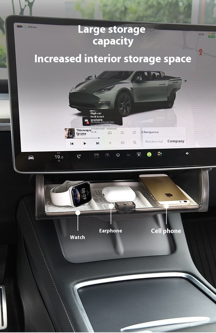 Magnetic Storage Box for Tesla Model Y - Driver Side Mini Glove Box Organizer - Hidden Interior Storage Accessory