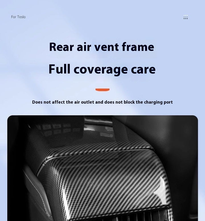 Carbon Fiber Rear Air Vent Cover for Tesla Model 3/Y - Center Console Armrest Protective Trim - Interior Upgrade Accessories