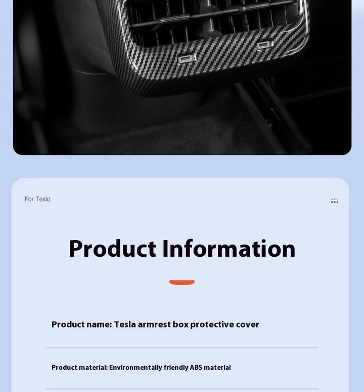 Carbon Fiber Rear Air Vent Cover for Tesla Model 3/Y - Center Console Armrest Protective Trim - Interior Upgrade Accessories