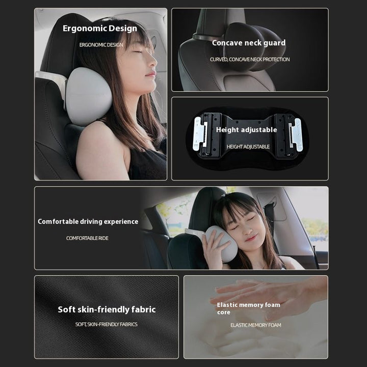 Adjustable Memory Foam Neck Pillow for Tesla Model 3/Y - Soft, Comfortable, Ergonomic Car Headrest Cushion for Neck Support