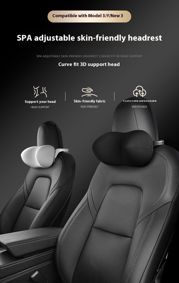 Adjustable Memory Foam Neck Pillow for Tesla Model 3/Y - Soft, Comfortable, Ergonomic Car Headrest Cushion for Neck Support