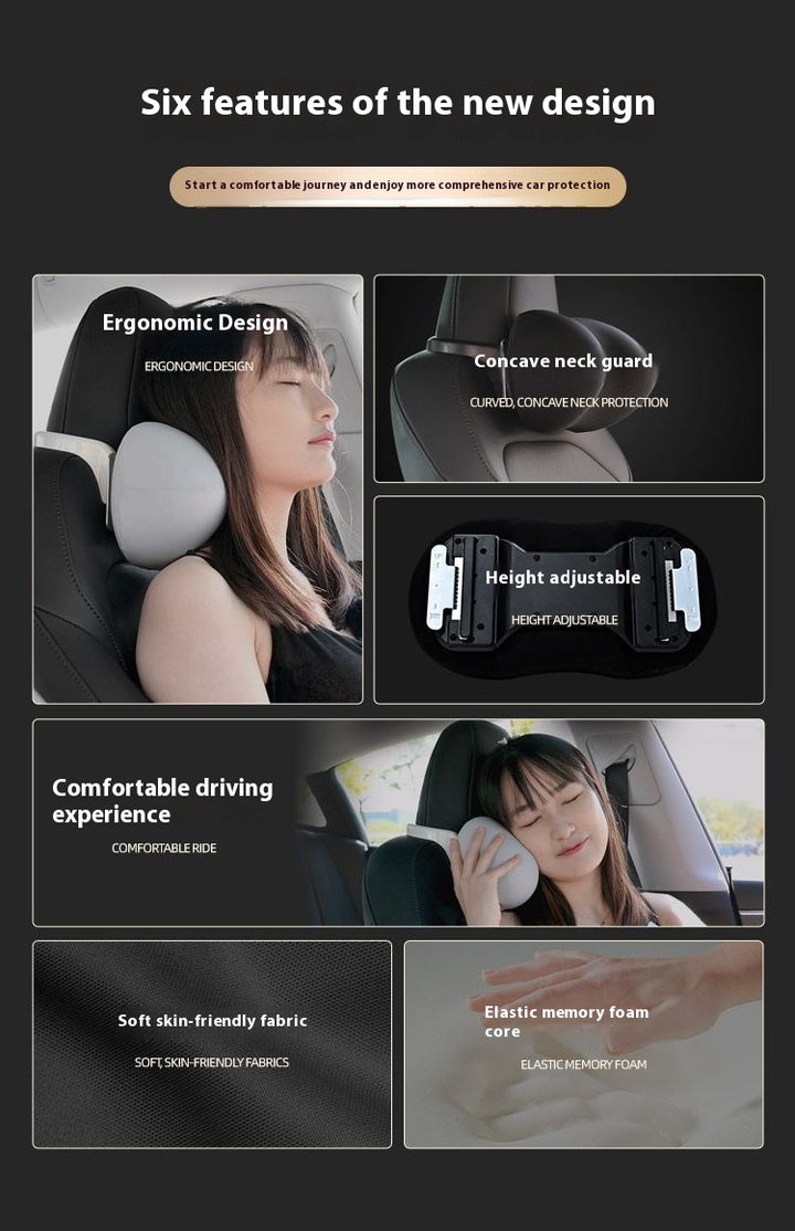 Adjustable Memory Foam Neck Pillow for Tesla Model 3/Y - Soft, Comfortable, Ergonomic Car Headrest Cushion for Neck Support