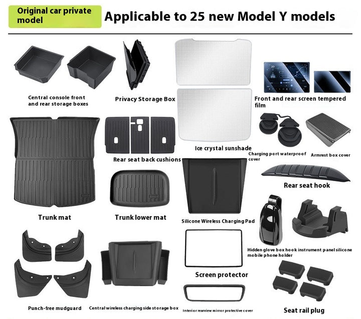 2025 Tesla Model Y full accessories package - interior and exterior upgrades, performance modifications, custom modifications