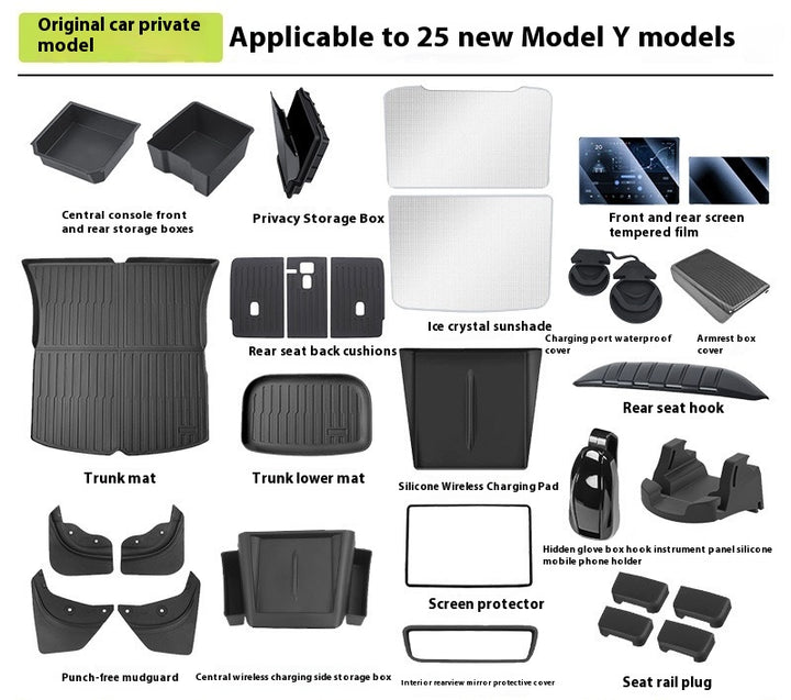 2025 Tesla Model Y full accessories package - interior and exterior upgrades, performance modifications, custom modifications