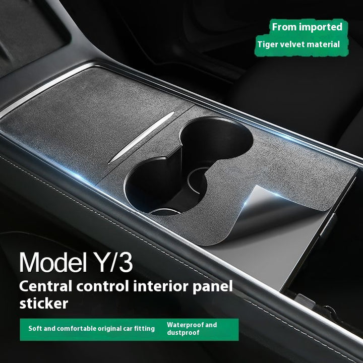 Tesla Model 3/Y Center Console Protective Film with Flip Leather Cover – Interior Modification Sticker Accessory