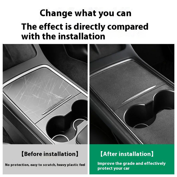 Tesla Model 3/Y Center Console Protective Film with Flip Leather Cover – Interior Modification Sticker Accessory
