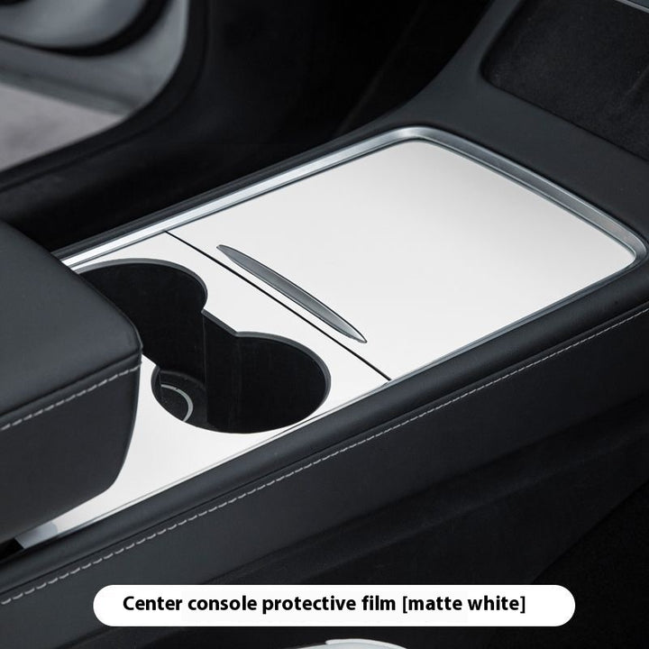 Tesla Model 3/Y Center Console Protective Film with Flip Leather Cover – Interior Modification Sticker Accessory
