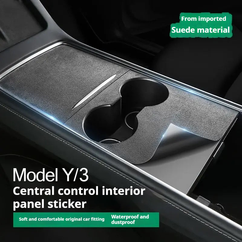 Tesla Model 3/Y Center Console Protective Film with Flip Leather Cover – Interior Modification Sticker Accessory