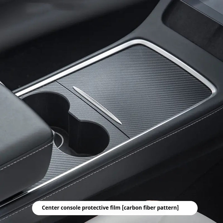 Tesla Model 3/Y Center Console Protective Film with Flip Leather Cover – Interior Modification Sticker Accessory