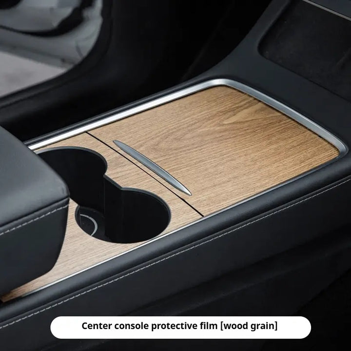 Tesla Model 3/Y Center Console Protective Film with Flip Leather Cover – Interior Modification Sticker Accessory
