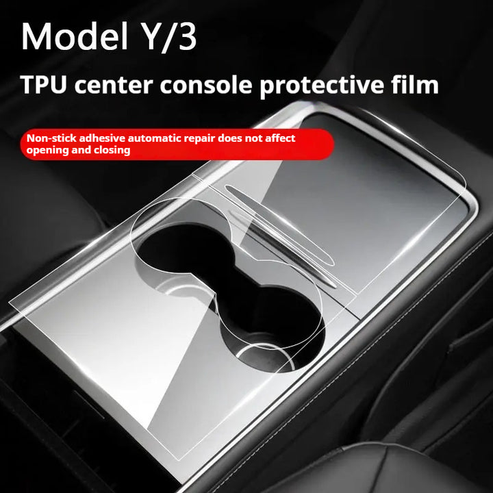 Tesla Model 3/Y Center Console Protective Film with Flip Leather Cover – Interior Modification Sticker Accessory
