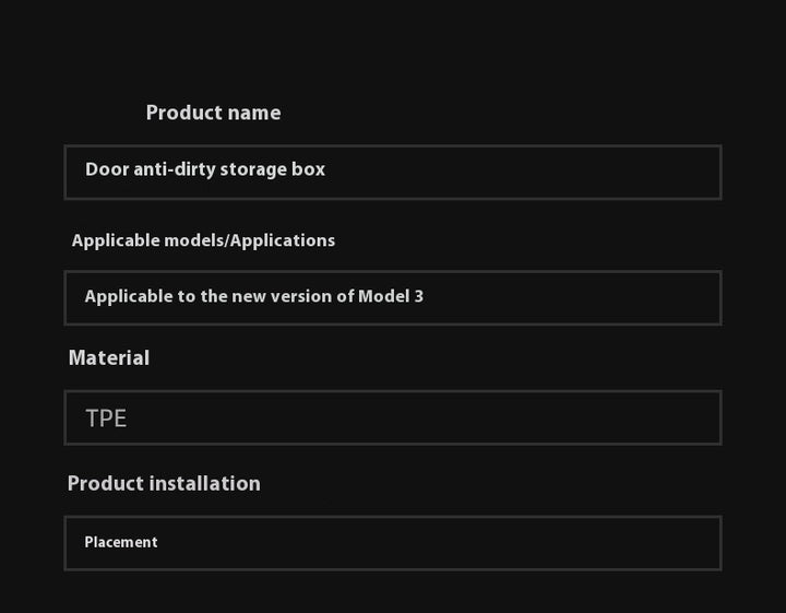 Tesla's new Model 3/Y/X/S door storage box full TPE door slot storage box accessories