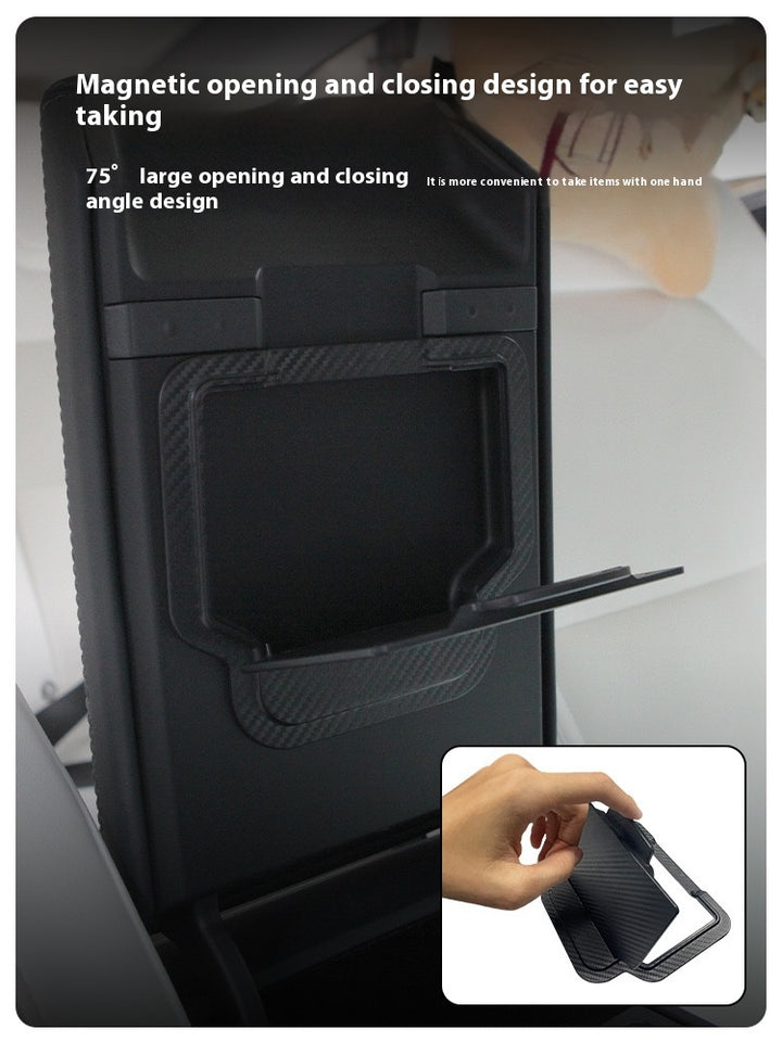 2024 Tesla Model 3 Highland's hidden center console storage box - armrest privacy storage tray