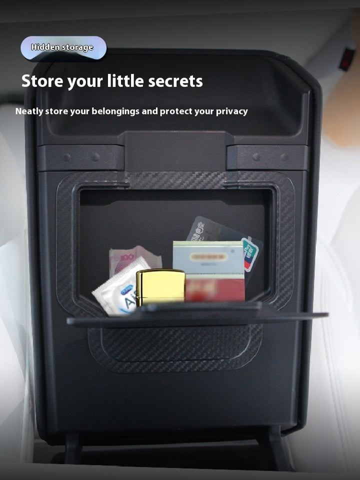 2024 Tesla Model 3 Highland's hidden center console storage box - armrest privacy storage tray
