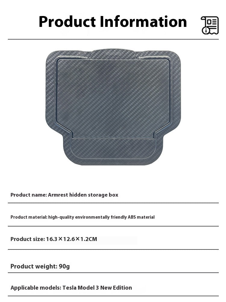 2024 Tesla Model 3 Highland's hidden center console storage box - armrest privacy storage tray