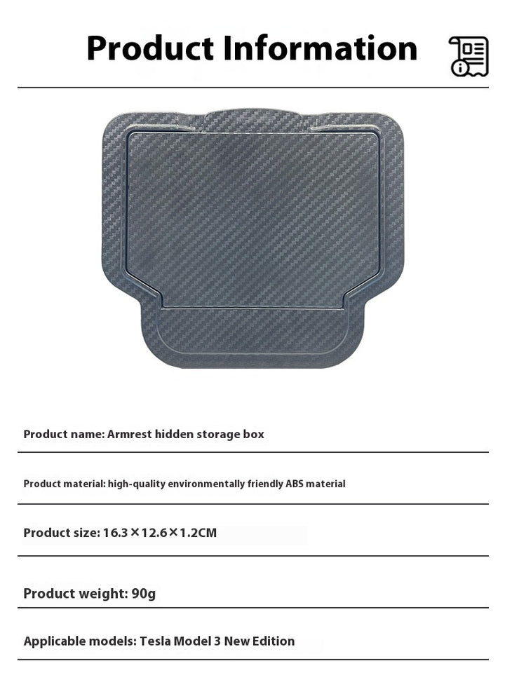 2024 Tesla Model 3 Highland's hidden center console storage box - armrest privacy storage tray