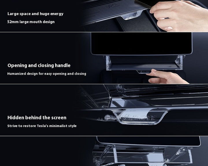 Tesla Model 3/Y Highlander Center Console Storage Bin - Non-Slip Organizer Tray for Screen and Elements Under the Screen (2024 Refresh)