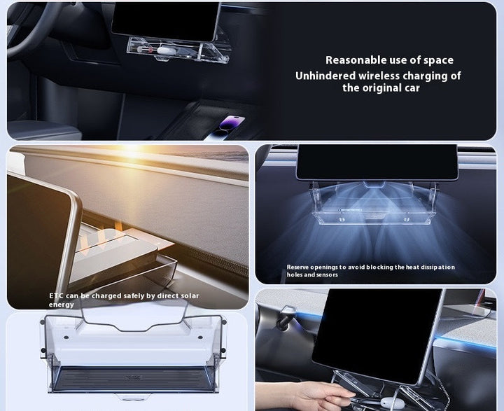 Tesla Model 3/Y Highlander Center Console Storage Bin - Non-Slip Organizer Tray for Screen and Elements Under the Screen (2024 Refresh)