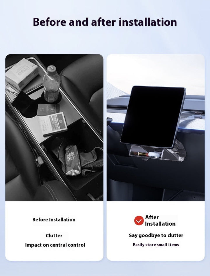 Tesla Model 3/Y Highlander Center Console Storage Bin - Non-Slip Organizer Tray for Screen and Elements Under the Screen (2024 Refresh)