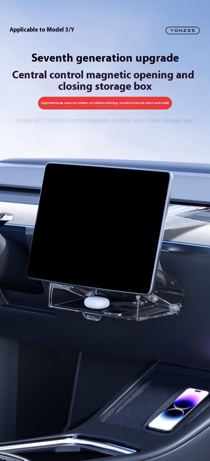 Tesla Model 3/Y Highlander Center Console Storage Bin - Non-Slip Organizer Tray for Screen and Elements Under the Screen (2024 Refresh)
