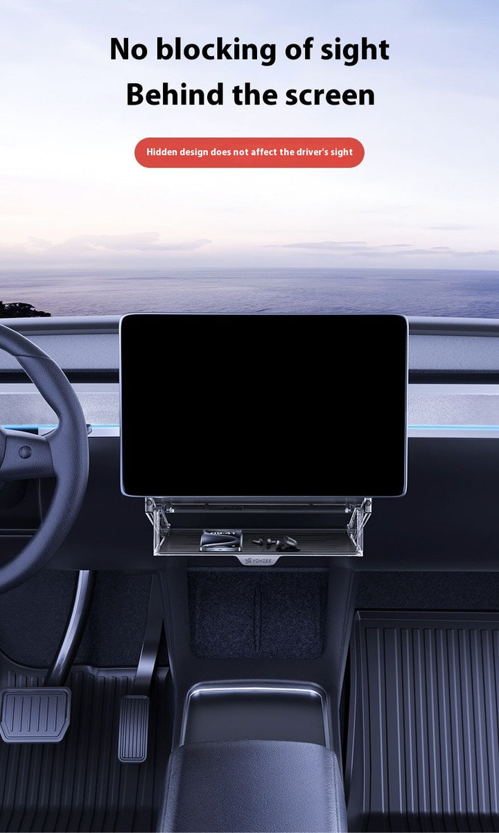 Tesla Model 3/Y Highlander Center Console Storage Bin - Non-Slip Organizer Tray for Screen and Elements Under the Screen (2024 Refresh)